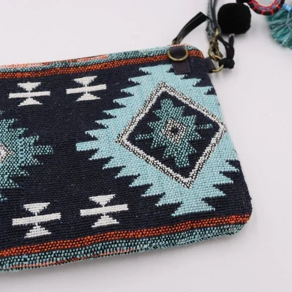 Steven Seed Beaded Bohemian Latken Cowrie Tassel Clutch Bag Blue Zippered Bag - Picture 7 of 15